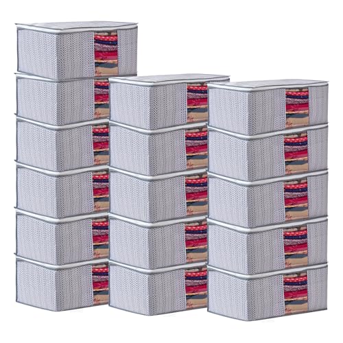 Image of Non-Woven Saree Covers with Zipper and Transparent Window - Clothes Storage Bag for Wardrobe Organization (Grey, PACK OF 16)