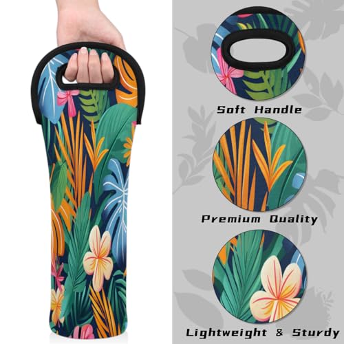Tropical Floral Plant Wine Carrier Tote Bag Neoprene Bottles Protector Bags for Drinks/Water/Beer Bottles Reusable Wine Bag for Travel Picnic Party Restaurant3