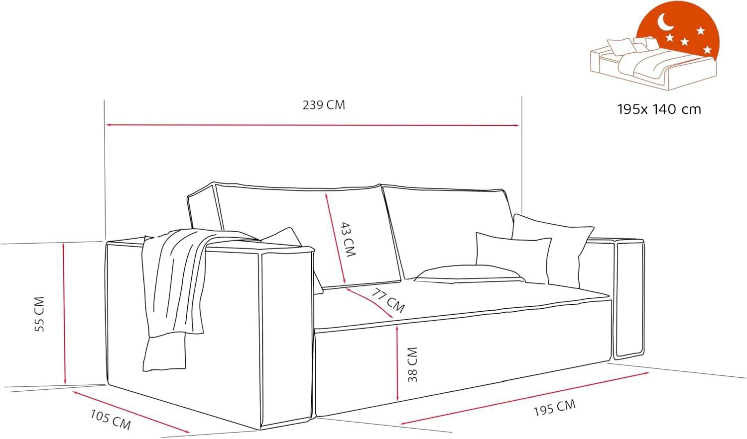GREKPOL Schlafsofa mit Bettkasten 240x105 - Cord Beige Sofa mit schlaffunktion - Couch mit Schlaffunktion- 3 Sitzer - Wohnzimmer Couch - Schlafcouch