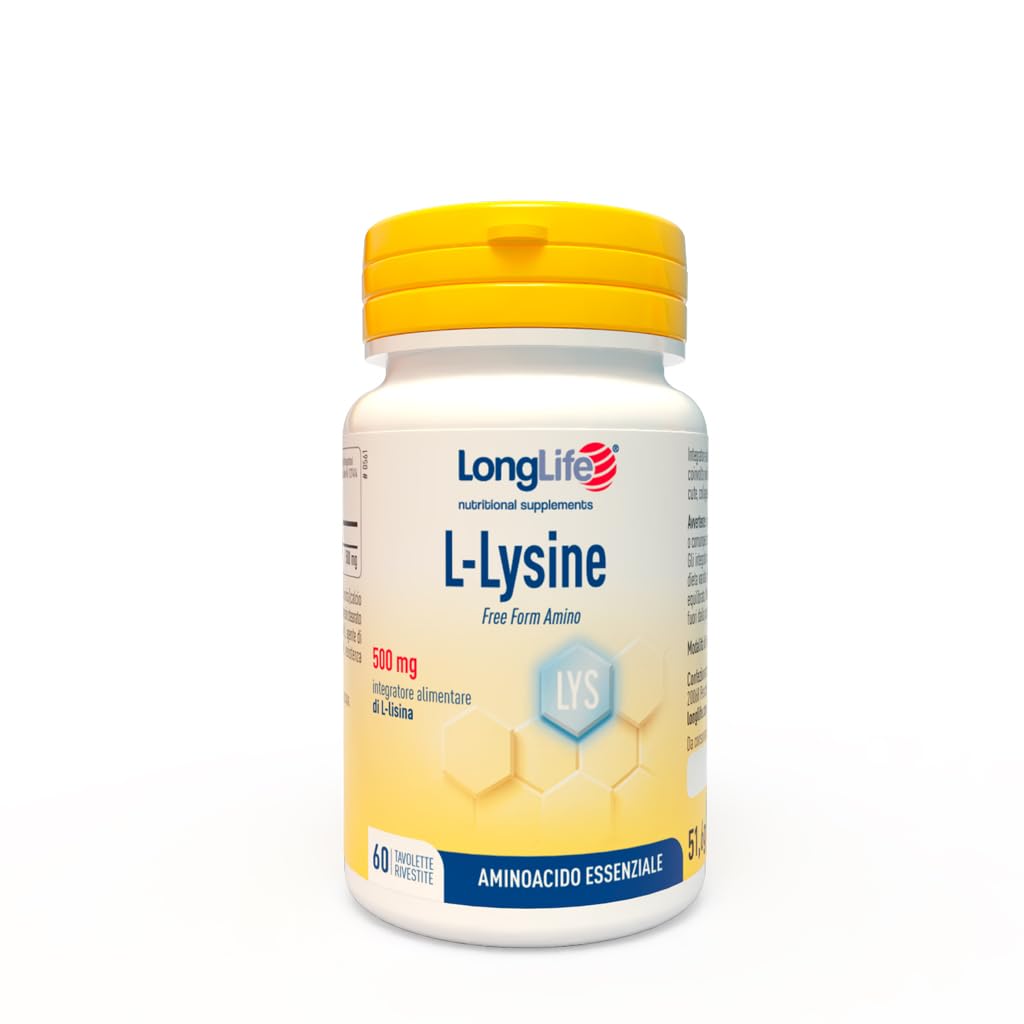 LongLife® L-Lysine 500mg | Integratore alimentare a base di L-Lisina | Sintesi dei tessuti connettivi | Benessere immunitario | Fino a 2 mesi di trattamento | Vegano e senza glutine