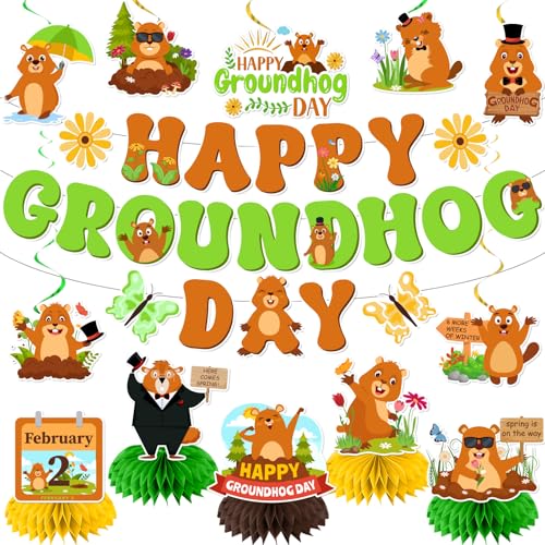 Groundhog Day Decorations,Happy Groundhog Day Banner Groundhog Day Party Hanging