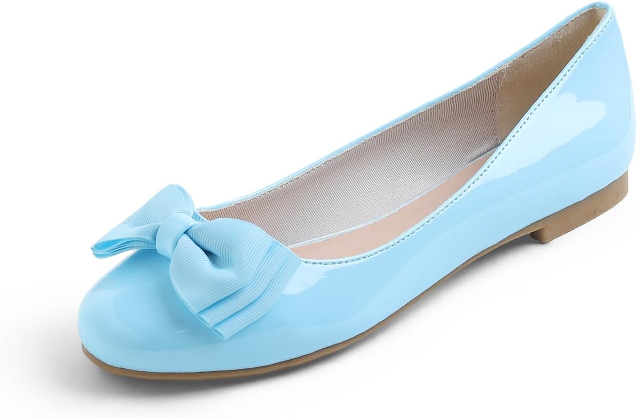 Feversole Women's Round Toe Cute Bow Trim Ballet Flats