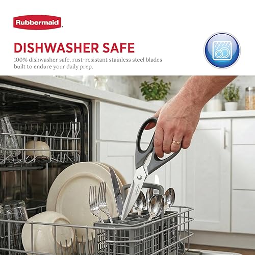 Rubbermaid Kitchen Scissors All Purpose Heavy Duty, Stainless Steel Kitchen Shears with Protective Sheath, Dishwasher Safe Kitchen Scissors for Food, Meat, Poultry & Herbs, Comfort Grip, Charchoal - Image 4