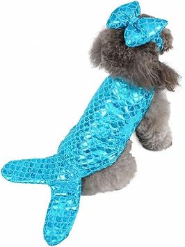 Halloween Pet Clothing Cat Costume Mermaid Shape Three-Dimensional Dog Transformation Costume Lake Blue,M Size