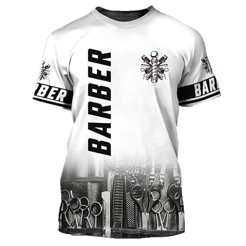 Keepmore Unisex # 9 Hair Stylist Shirt Barber Shop Uniform For Women Men 3D Printed Short Sleeve Tees O-Neck Pullover Tops Harajuku Barbershop Workwear T-Shirt