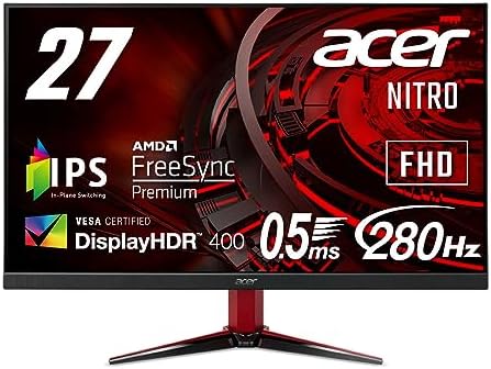 Acer Nitro ゲーミングモニター 27インチ IPS 非光沢 フルHD 0.5ms 240Hz HDMI (280Hz DisplayPort/オーバークロック) AMD FreeSync Premium VESA DisplayHDR 400 スピーカー内蔵 VESAマウント対応 チルト VG271Zbmiipx