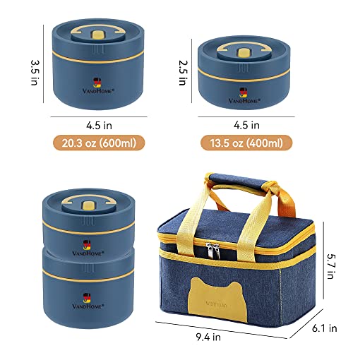 Arderlive Lunch Bento Box With Bag, Portable Leakproof Lunch Containers, 18/8 304 Stainless Steel Stackable Lunch Box For Adults, Picnic Work And Travel, 68 Oz, Blue #TOP2