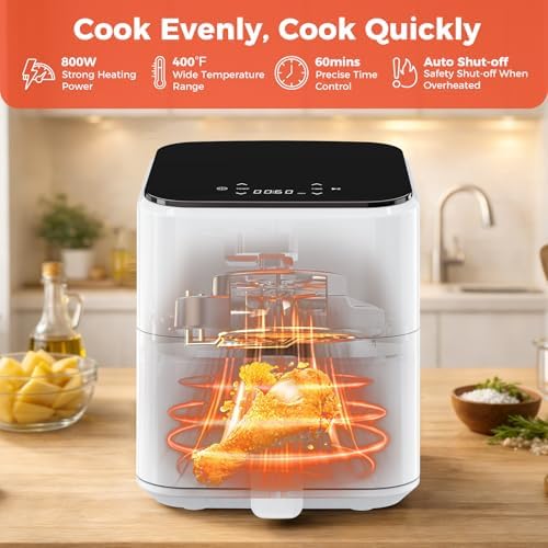 NEWBULIG Air Fryer, Compact Digital 3 Qt Airfryer with Nonstick Plate & Dishwasher Safe Basket, Quick Easy Meals, Features Auto Shutoff and Simple Touchscreen, Ideal for Small Spaces