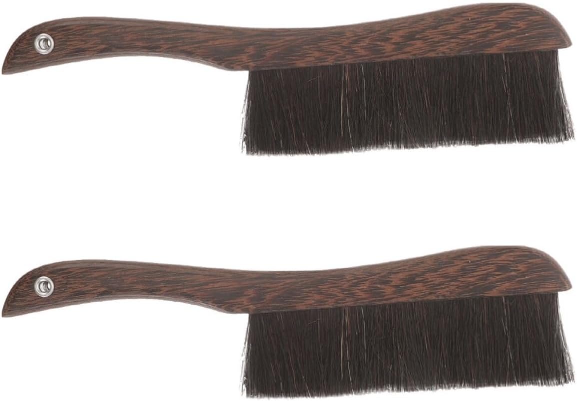 2pcs Wooden Hand Broom with Soft Horse Tail Bristles, Lightweight Mini Brush for Cleaning Musical Instrument Keyboards and Pianos, for Household Use, Brown Wood Handle