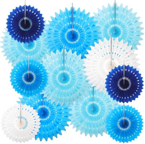 Outus 12 Pcs Hanging Honeycomb Paper Fans Sets, Fiesta Blue and W...