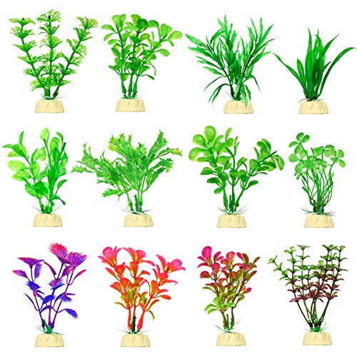 Bosmarlin Artificial Aquarium Plants Set, Plastic Fish Tank Decoration, 12 Pack, Non-Toxic&Soft, Safe For Fish (B) #TOP13