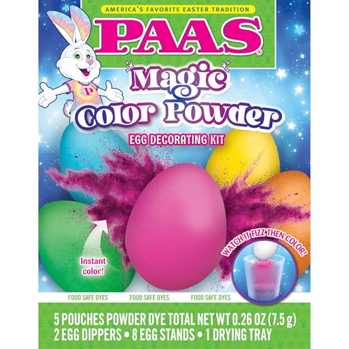 PAAS Magic Color Powder Egg Decorating Kit â€“ Create Instant Color with 5 Pouches of Powder Dye and 2 Egg Dippers