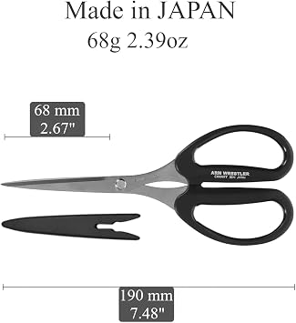 CANARY Utility Scissors All Purpose Heavy Duty 7.5 [Straight Long Blade] Made in JAPAN, Razor Sharp Japanese Stainless Steel Blade, Black