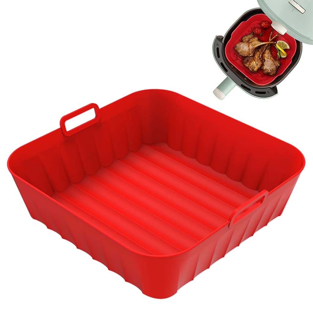 HASTHIP® Air Fryer Silicone Baking Tray, 8.2 Inch Non-Stick Silicone Air Fryer Liners for 4-7QT, Reusable Square Air Fryer Oven Pot with Anti-Scalding Handles, Food Safe Air Fryers Accessories (Red) (B0BKFM2BHG) Amazon Price History, Amazon Price Tracker