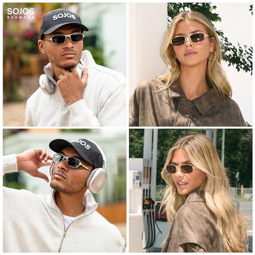 Image of SOJOS Retro Rectangle Polarized Sunglasses for Men Women, 70s 80s Vintage Small Square Sunnies SJ1267