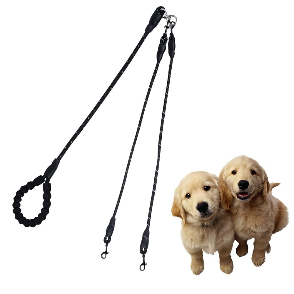 TERRIFI Double Dog Leash with Two Extra Traffic Handles, 360 Swivel No Tangle Dual Dog Walking Leash,for Large Medium Small Dogs (Double Leashes, Black)