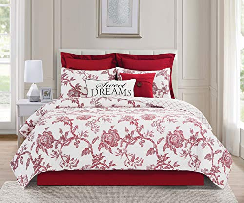 C&F Home Colonial Williamsburg Arcadia Crimson Red King Quilt Set Machine Washable Reversible Cotton Quilt Set King 3 Piece Set Crimson #TOP1