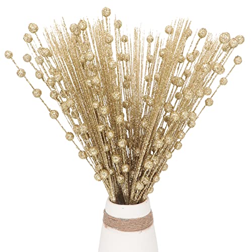10 Stück Weihnachts-Glitzer-Beerenstiele, künstliche Weihnachtsbaum-Plektren, Dekoration, künstliche Beerenstiele, Zweige, Picks für Weihnachtsschmuck, Urlaub, Heimdekoration, Kranz, Girlande (Gold) Cover