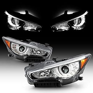 ACANII - For 2014-2022 Infiniti Q50 w/o AFS Factory Style LED DRL Projector Headlights Headlamps Driver & Passenger Side