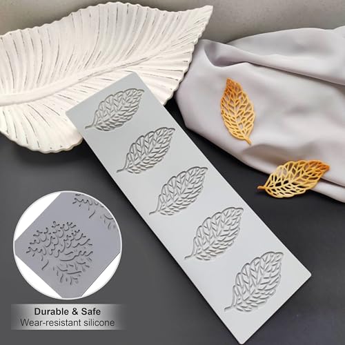 Fondant Molds 5pcs Leaf Silicone Molds 3D Coral Branch LeavesLace Pad Cake Mold, Chocolate Molds, Non-stick Polymer Clay Molds for Making Sugar Craft, Wax, Gum Paste, Cupcakes, Gray 11.8x3.93" by Generic - Used condition - Image 6