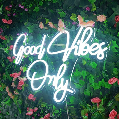 Good Vibes Only Neon Sign For Wall Decor - 21.6" X 14" 3D Cool White Led Neon Art Decorative Lights For Bedroom, Baby Room, Club Bar And Party Decor (Power Adapter Included) #TOP1