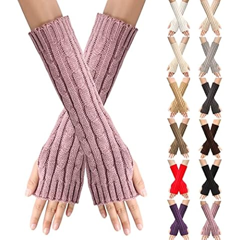 Winter Arm Warmers Gloves Elbow Length Thumb Hole Fingerless Gloves Long Warm Wrist Warmer Knitted Wrist Warmers Fingerless Gloves Winter Warm Party Outfit for Women Girls Elbow Mittens Cover