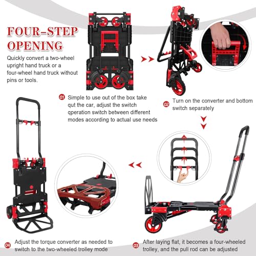Carretilla plegable 2 en 1, capacidad 330 lb, uso manual miniatura 3