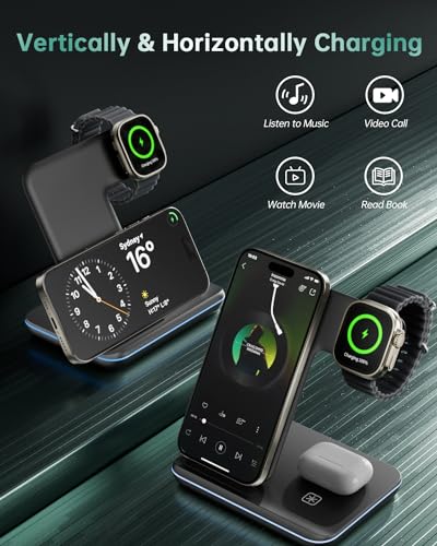 Image of HEYMIX 3 in 1 Wireless Charger - 15W Fast Wireless Charging Station (Gold)