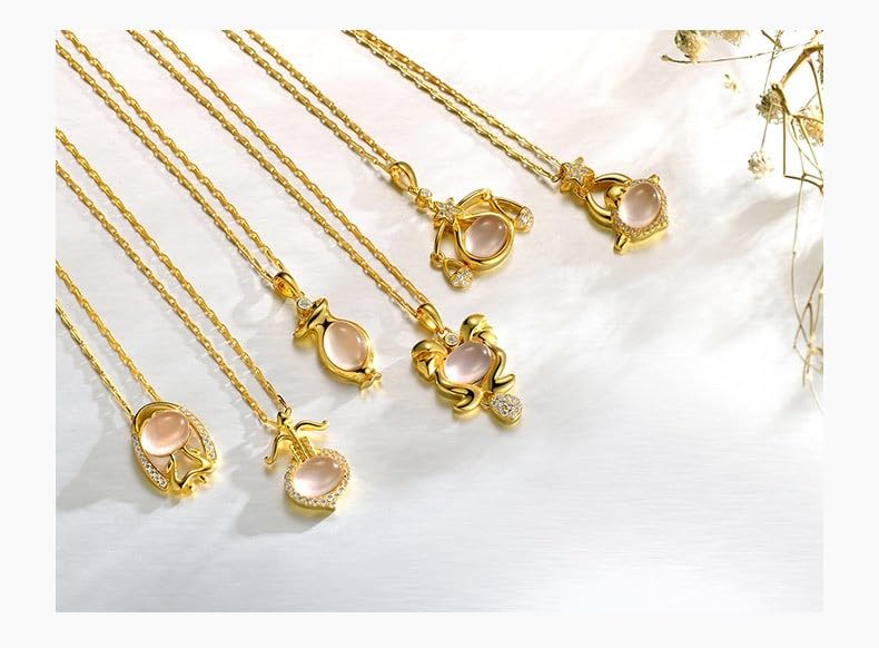 Halskette Anhänger für Sterling Silber Gold Zwölf Sternbilder eingelegter Zirkon Rosenquarz Schmuck Geburtstagsgeschenke Frauen Mädchen Schmuck