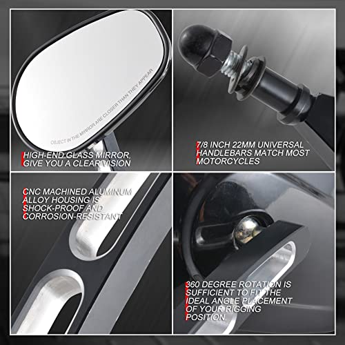 Rétroviseurs moto 8mm 10mm Edge Cut noir guidon custom - 4