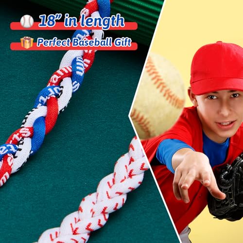 Junkin Baseball Necklaces Three Braided Rope Titanium Necklace for Team Gifts Boys Men Player Softball Fans Sports2