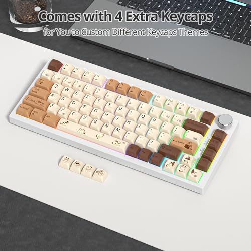 Image of 75% Mechanical Gaming Keyboard Coffee Cat, Hot Swappable RGB Backlit Cute Keyboard with Knob, Gasket Mount USB Wired Key Board, 82 Keys Linear Red Switch Keyboards (82 Coffee Cat)