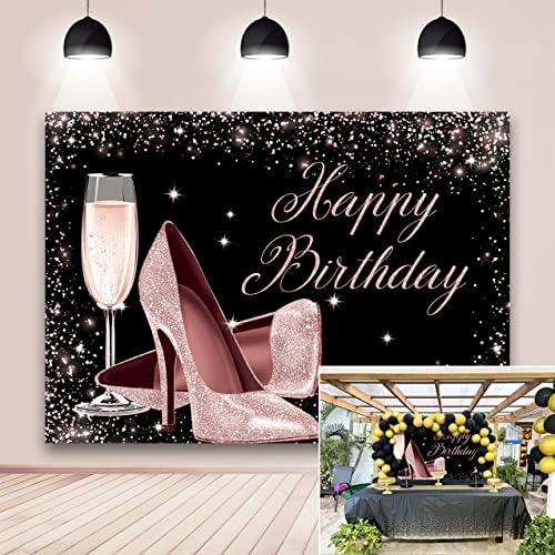 Toile De Fond Anniversaire Florale Rose Happy Birthday 2.1x1.5m – Bannière Paillettes Papillons Fête Fille