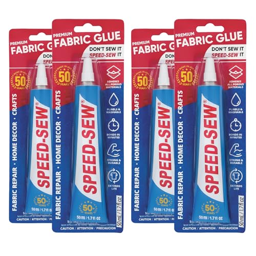 Speed-Sew No-Sew Fabric Glue for Clothing & Fabric Repair Fast-Drying Flexible Wash-Safe Adhesive for Denim Cotton Canvas & More | Made in USA | 4 50 mL Four Pack