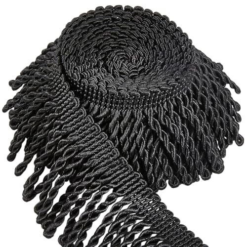 GORGECRAFT Flecos de Cortina de 4.6 m X 6.2cm Ribete de Flecos Negros para Tapicería Cinta para Manualidades Costura Camino de Mesa Ropa Almohada Cortina Sofá Disfraz Pantallas de Lámparas Decoración.
