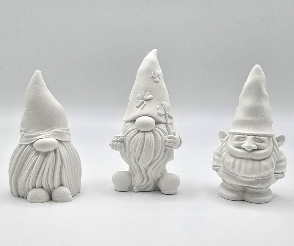 Deko-Figuren-Set, 3 Zwerge aus keramischem Gießmaterial, handgemacht