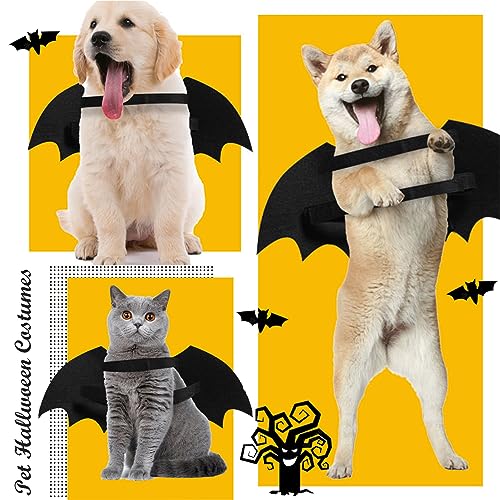 Image of Dog Halloween Costumes, Dog Bat Costume - Cool Luminous Skeleton Bone Bat Wings Pets Cosplay Costumes Dress Up Apparel for Small Medium Large Cats and Dogs, L