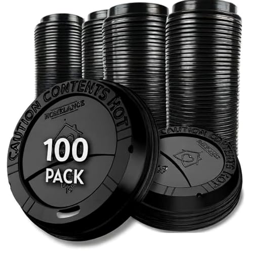 Pack Of 100 Black Disposable Coffee Cup Lids Coffee Lids 10 oz 12 oz 16 oz 20 oz Leak-Proof Plastic Coffee Lid Heat-Resistant & Strong Hot Cup Lids For Everyday Convenience