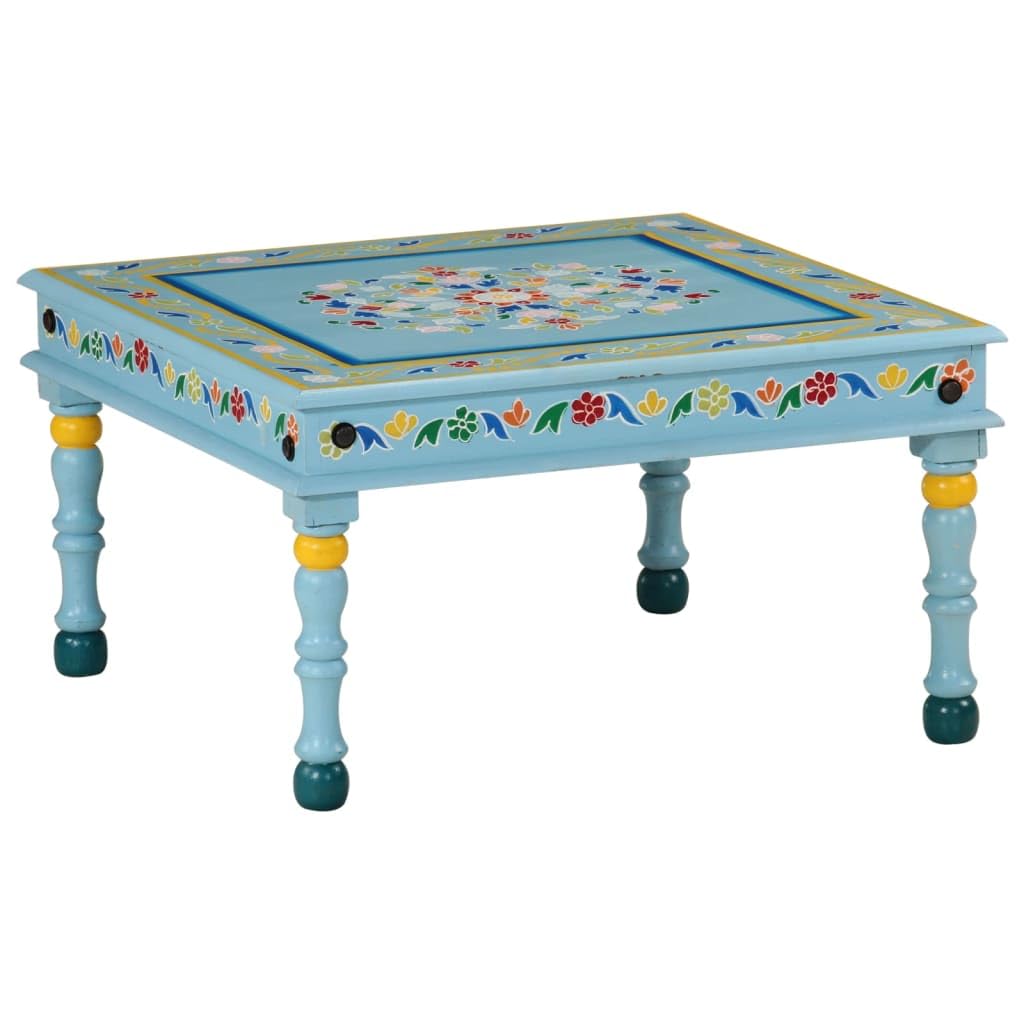 vidaXL Mesa de Centro Madera Maciza de Mango Turquesa Pintada a Mano, Mesa Auxiliar, Mesa de café de Madera, Mesa de Centro, Mesa de sofá