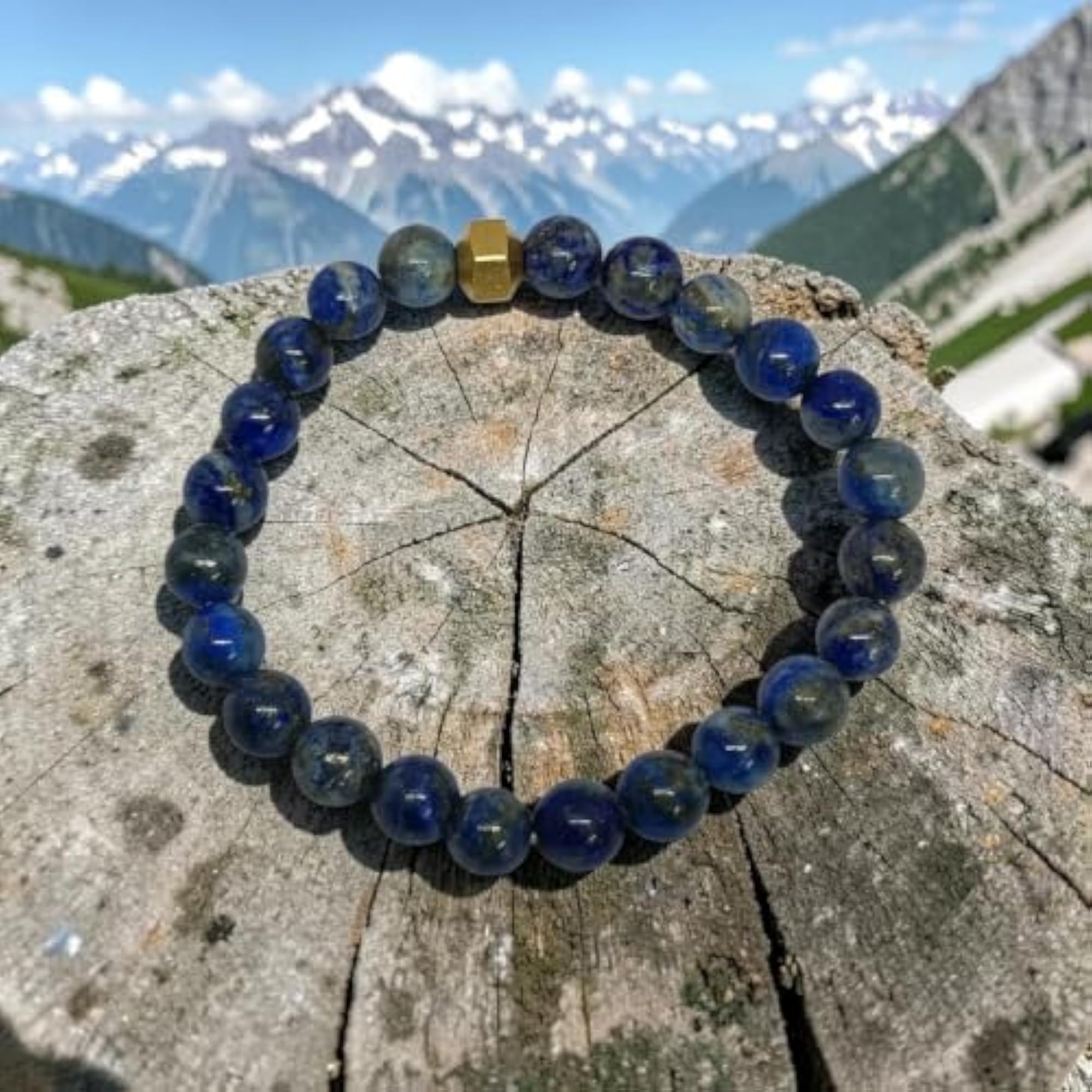 Lapis Lazuli Bracelet with Brass Beads, Spiritual Accessory