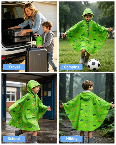 Image of OlyPegic Kids Rain Poncho with Hooded Reusable Waterproof Lightweight Ponchos Kids Boy Girl Raincoat Outwear