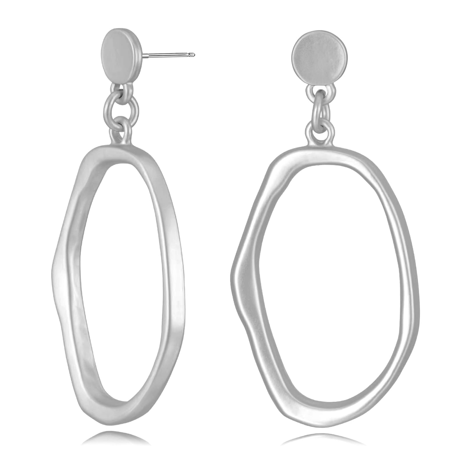 Stud Earrings for Women 14k Gold Plated Geometric Dangle Earrings Lightweight Minimalist Handmade Hammered Texture Oval Disc Drop Double-layer Big Hoop Dangle Earrings for Women