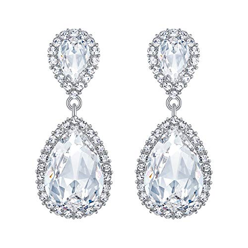 EVER FAITH Women's Wedding Jewelry Austrian Crystal Tear Drop Dangle Earrings Clear Silver-Tone