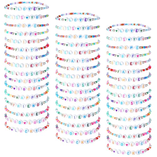 Otuuz 48 Pcs summer Kids Friendship Bracelet Set Adjustable Beads Bracelets Cute Friendship Princess Pretend Play Stretch Jewelry Set for Girls Women(Exquisite)