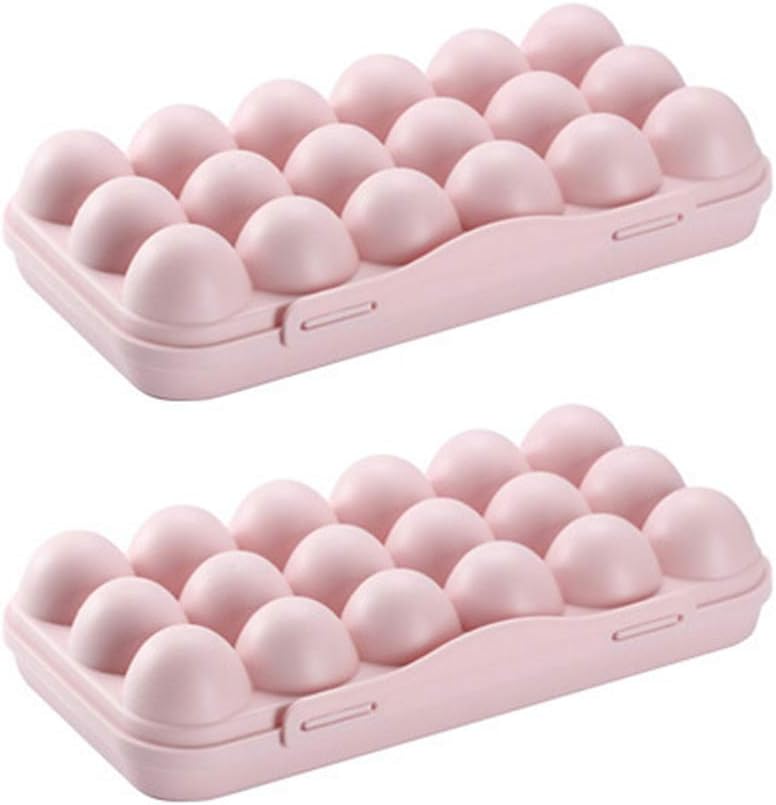 Cabilock 2pcs Portable Egg Storage Box Shatterproof Refrigerator Egg Holder Stackable Egg Tray for Practical Organization Pink