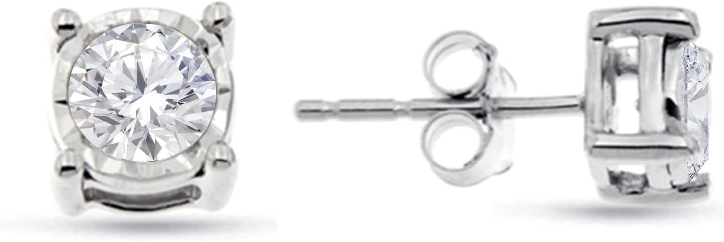NATALIA DRAKE Sterling Silver Illusion Set White Diamond Stud Earrings - 1/10 Carat