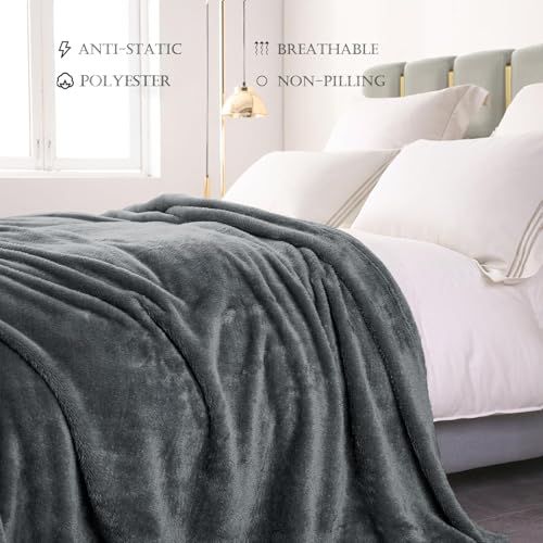 Image of Exclusivo Mezcla Plush Fuzzy Fleece Bed Blanket King Size, Super Soft, Fluffy and Warm Blankets for Couch, Bed, All Season (Dark Grey, 90x104 inches)