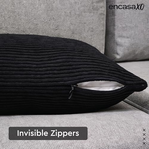 Image of Encasa XO Corduroy Cushion Covers, No Inserts, Set of 2, Black