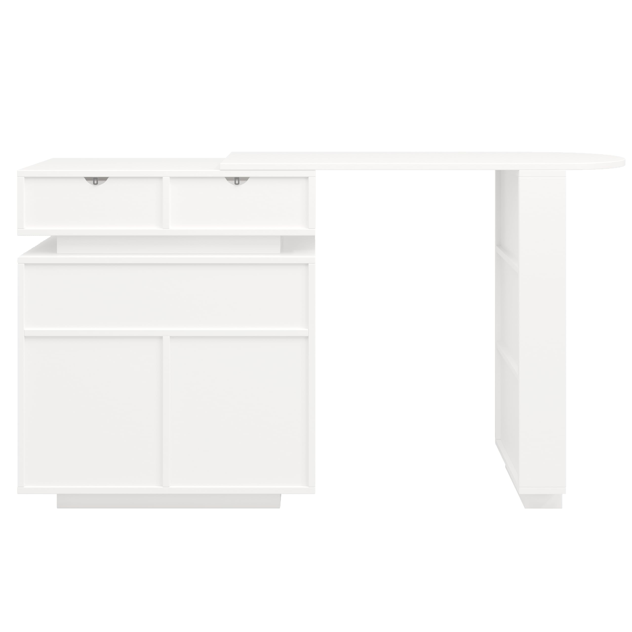 Tavolo da bar allungabile, con spazio di archiviazione, rotazione a 360°, 115-183 x 40 x 99,5 cm, bianco, per cucina e sala da pranzo