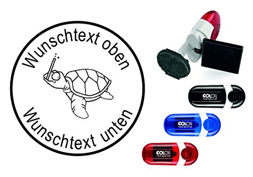 Taucherstempel 'TURTLE 06', Abdruck Ca. 24 Mm, Personalisierbar Mit Namen & Tauchspruch, Aus Buchenholz
